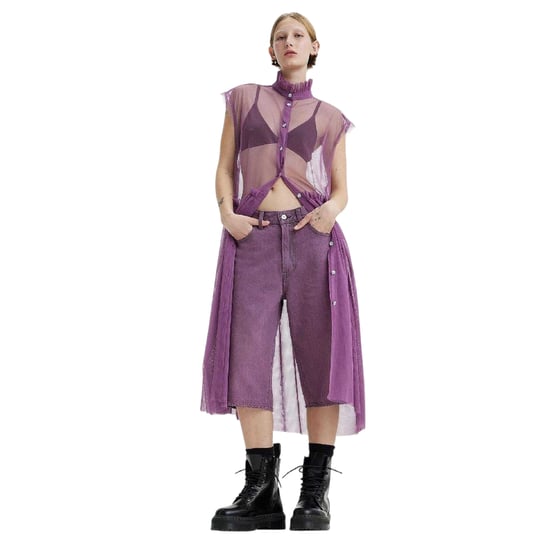 Levis Dames Radical Sheer Banded Collar Mouwloze Midi-Jurk (Paars) - Image 4