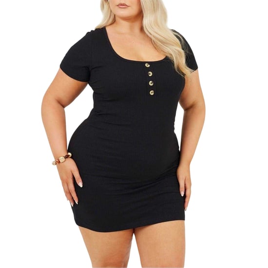 Brave Soul Mini-jurk met vierkante halslijn en korte mouwen voor dames (grote maten) (Zwart) - Image 2