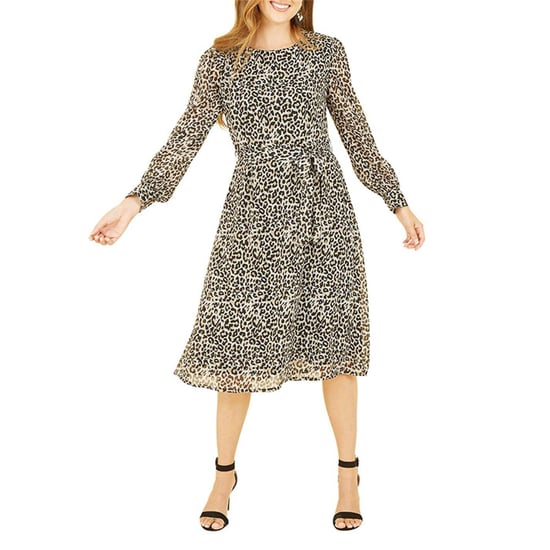Yumi Womens/Ladies Leopard Print Crew Neck Skater Dress (Brown/Black) - Image 3