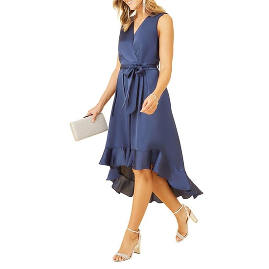 Mela London Womens/Ladies Satin V Neck Sleeveless Wrap Dress (Navy) - Image 4