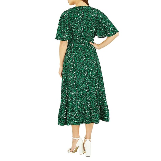 Mela London Womens/Ladies Leopard Print V Neck Flutter Wrap Dress (Green) - Image 2