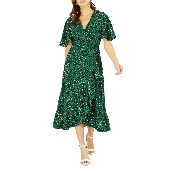 Mela London Womens/Ladies Leopard Print V Neck Flutter Wrap Dress (Green) - Image 4