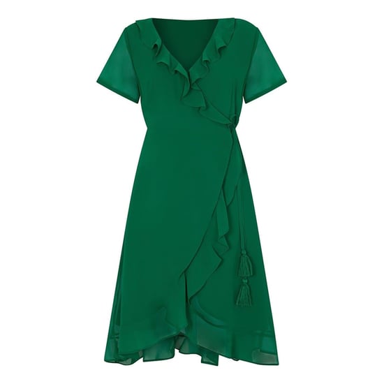 Yumi Dames Frill V-Hals Wikkeljurk (Groen) - Image 2