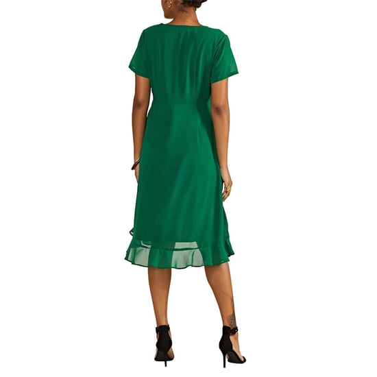 Yumi Dames Frill V-Hals Wikkeljurk (Groen) - Image 3
