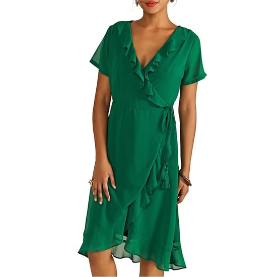 Yumi Dames Frill V-Hals Wikkeljurk (Groen) - Image 4