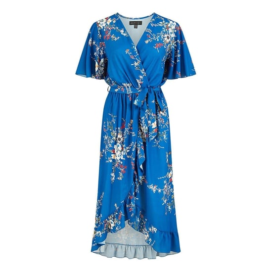 Mela London Womens/Ladies Floral V Neck Flutter Wrap Dress (Blue) - Image 2