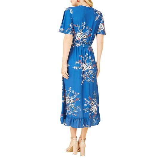 Mela London Womens/Ladies Floral V Neck Flutter Wrap Dress (Blue) - Image 3