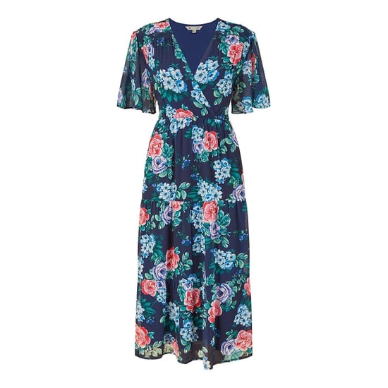 Yumi Womens/Ladies Floral V Neck Midi Dress (Navy) - Image 1