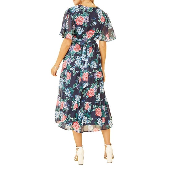 Yumi Womens/Ladies Floral V Neck Midi Dress (Navy) - Image 2