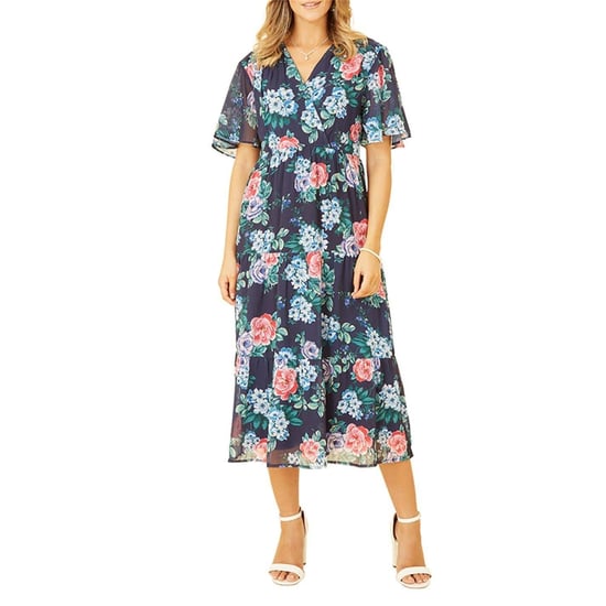 Yumi Womens/Ladies Floral V Neck Midi Dress (Navy) - Image 3