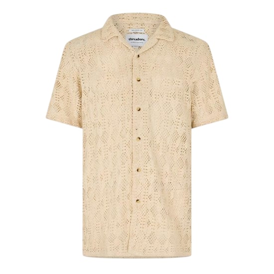 Threadbare Mens Rackes Snake Print Short-Sleeved Shirt (Ecru) - Image 1