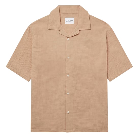 Albam Herenoverhemd met gekreukelde stof en relaxte pasvorm (Warm Beige) - Image 2