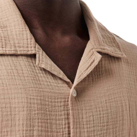 Albam Herenoverhemd met gekreukelde stof en relaxte pasvorm (Warm Beige) - Image 4
