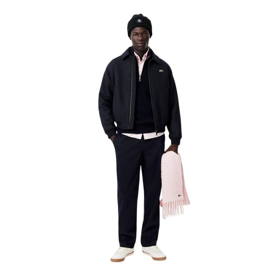 Lacoste Muts van geribbeld breisel met patch (Zwart) - Image 1