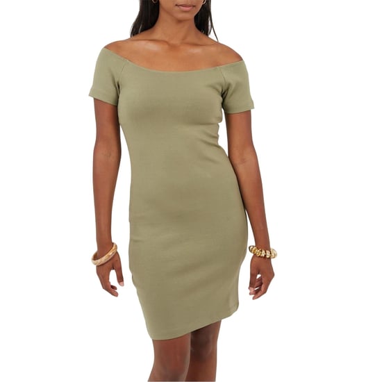 Brave Soul Dames Off Shoulder Korte Mouwen Bodycon Jurk (Khaki) - Image 2