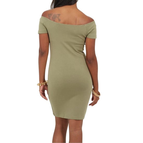 Brave Soul Dames Off Shoulder Korte Mouwen Bodycon Jurk (Khaki) - Image 3