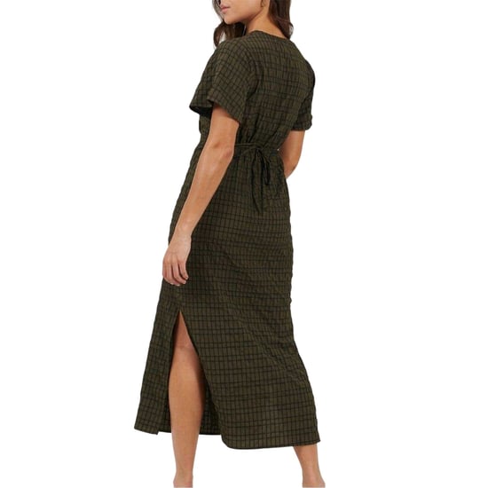 Brave Soul Midi-jurk met korte mouwen en strik aan de achterkant voor dames (Kaki/Zwart) - Image 2