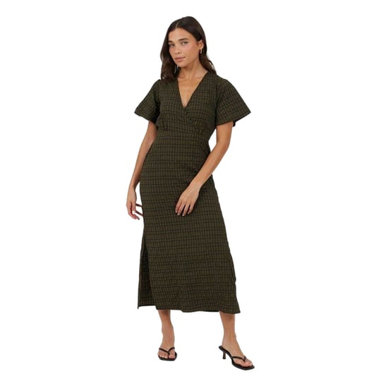 Brave Soul Midi-jurk met korte mouwen en strik aan de achterkant voor dames (Kaki/Zwart) - Image 4