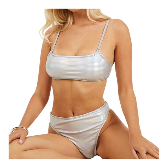 Brave Soul Dames/Dames Holografische Bikinitop (Metaalzilver) - Image 4