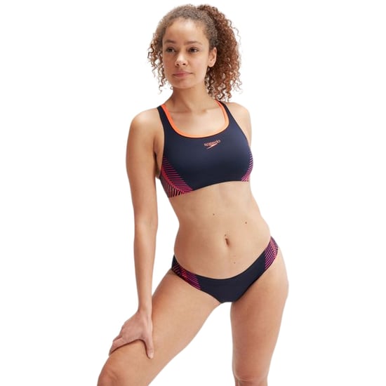 Speedo Womens/Ladies Placement Stripe Two-Piece Swimsuit (Navy/Pink) - Image 4