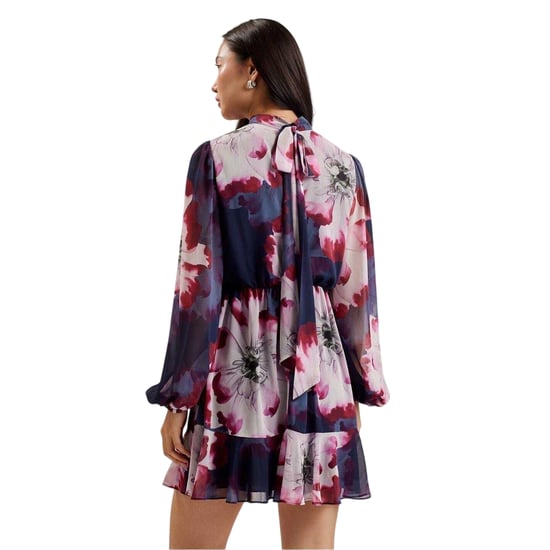 Ted Baker Aracely mini-jurk met bloemenprint van chiffon in bishop-stijl voor dames (Marine/Multikleurig) - Image 2
