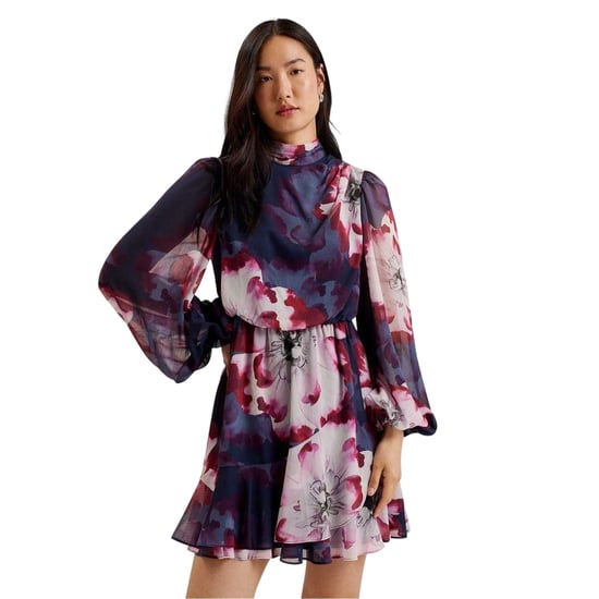 Ted Baker Aracely mini-jurk met bloemenprint van chiffon in bishop-stijl voor dames (Marine/Multikleurig) - Image 3