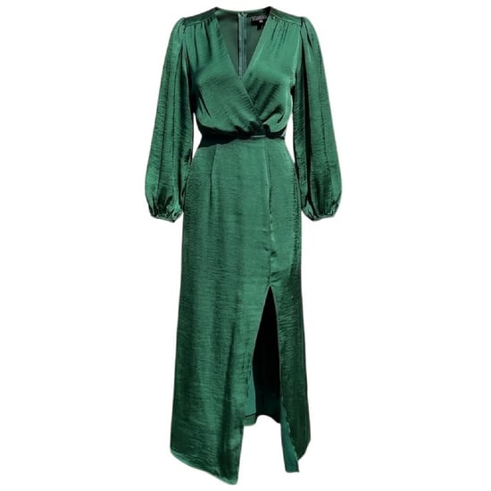 AX Paris Satijnen wikkeljurk met lange mouwen voor dames (Teal) - Image 2