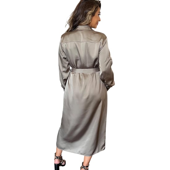 AX Paris Midi-shirtjurk voor dames van polyester met ceintuur en 3/4-mouwen (Taupe) - Image 3