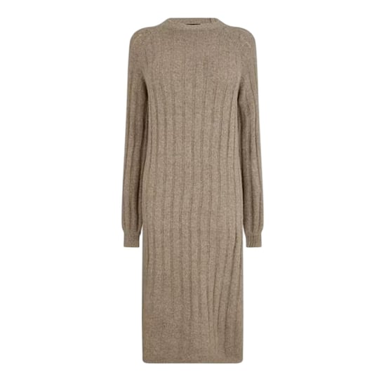 Pieces Gebreide midi-jurk met ronde hals en lange mouwen voor dames (Taupe Grijs) - Image 1