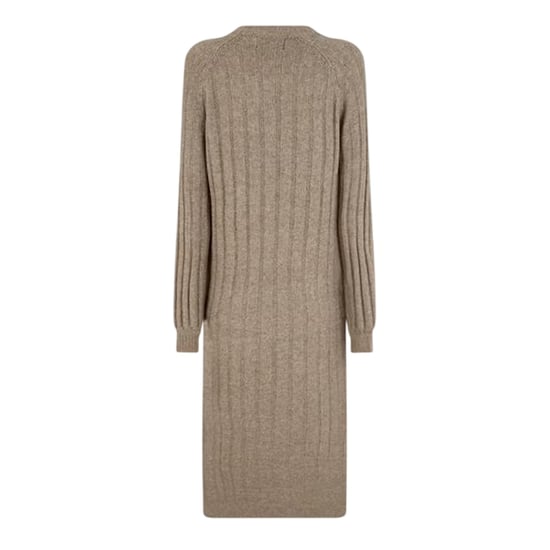 Pieces Gebreide midi-jurk met ronde hals en lange mouwen voor dames (Taupe Grijs) - Image 2