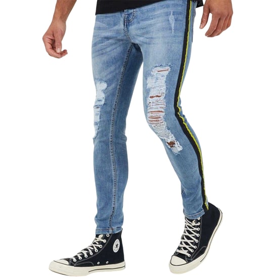 Brave Soul Herenjeans van denim met verweerde look en bandjes (Blauw) - Image 1