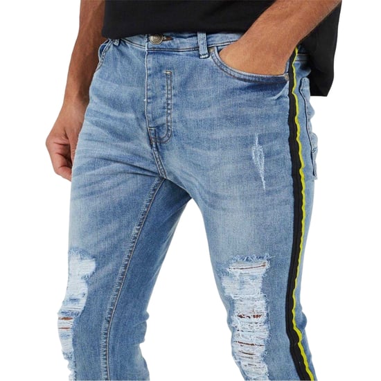 Brave Soul Herenjeans van denim met verweerde look en bandjes (Blauw) - Image 3