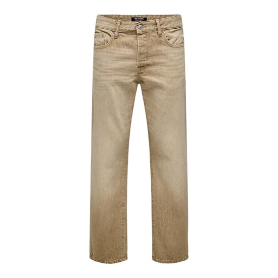 Only Herenjeans van denim met 5 zakken en een relaxte pasvorm (Beige) - Image 1