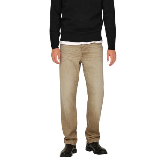 Only Herenjeans van denim met 5 zakken en een relaxte pasvorm (Beige) - Image 3