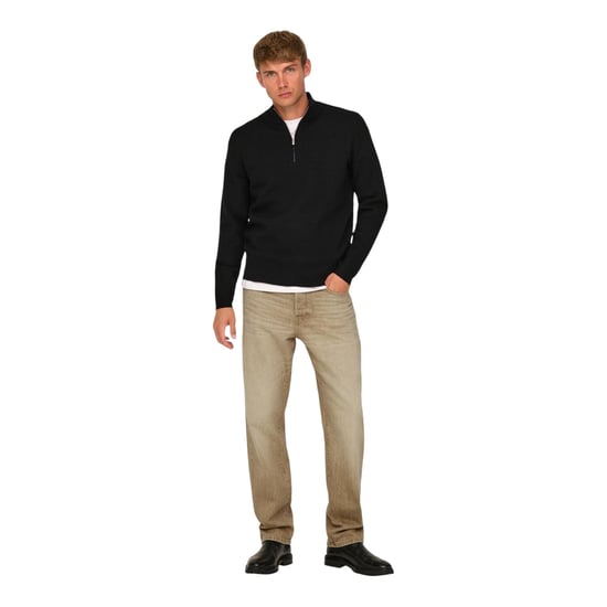 Only Herenjeans van denim met 5 zakken en een relaxte pasvorm (Beige) - Image 4