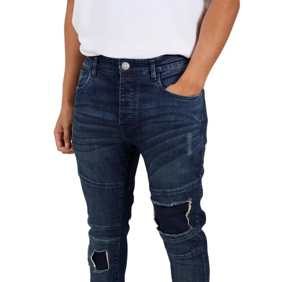 Brave Soul Slim-fit denim bikerjeans voor heren (Donkerblauw) - Image 4