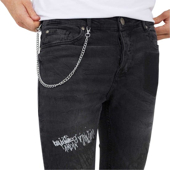 Brave Soul Herenjeans van denim met ketting en knoopsluiting (Donker houtskool) - Image 3