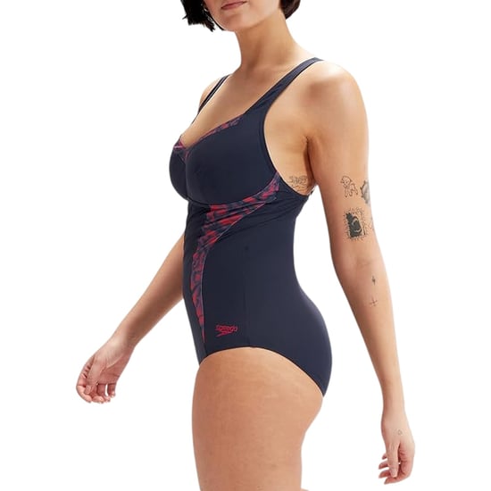 Speedo Eendelig zwempak voor dames met abstract bloemenpatroon (Marine, Rood) - Image 3