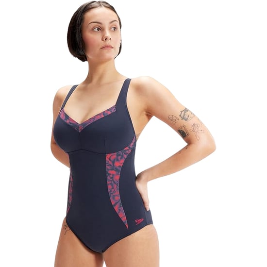 Speedo Eendelig zwempak voor dames met abstract bloemenpatroon (Marine, Rood) - Image 4