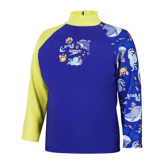 Speedo Digitaal bedrukt rash-shirt met lange mouwen voor kinderen (Blauw/Geel) - Image 1