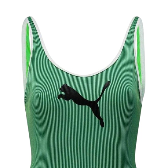 Puma Womens/Ladies Striped Ribbed One Piece Swimsuit (Green) - Image 2