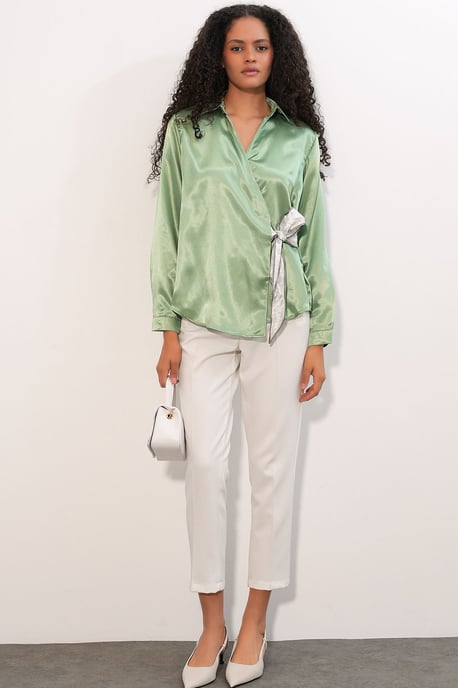 Dames Satin Strik-Voorkant Shirt - Image 2
