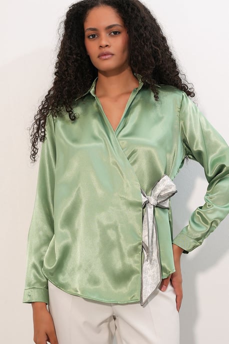 Dames Satin Strik-Voorkant Shirt - Image 4