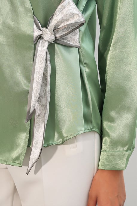 Dames Satin Strik-Voorkant Shirt - Image 5