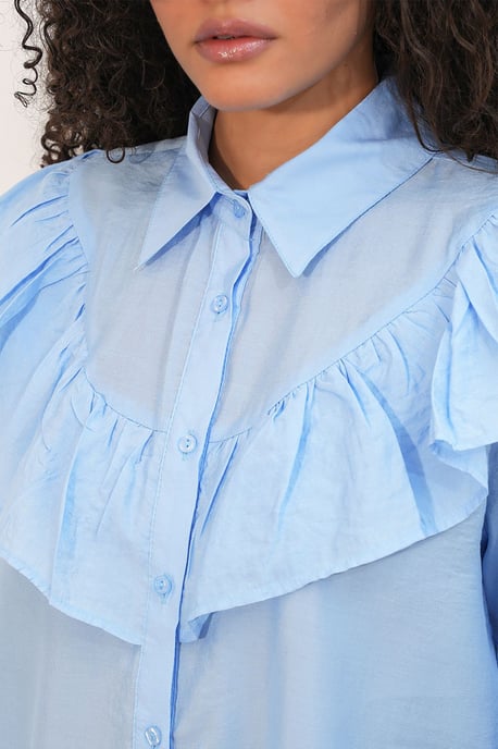 Long Relaxed Shirt With Frill Detail - Image 5