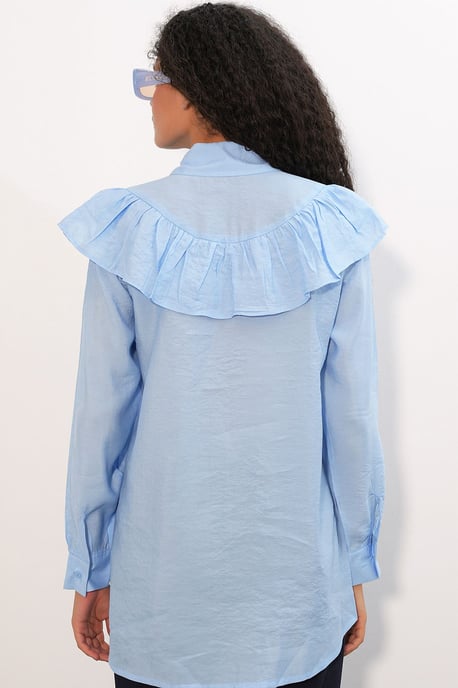 Long Relaxed Shirt With Frill Detail - Image 6