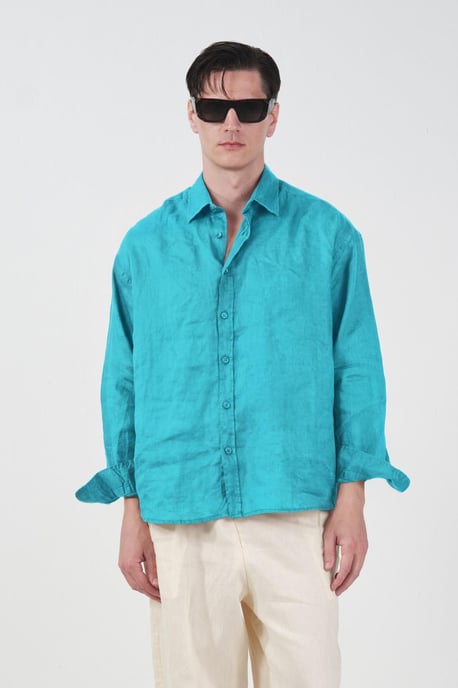 Heren Oversized Linnen Lange Mouwen Shirt - Image 1