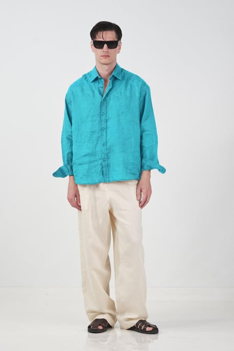 Heren Oversized Linnen Lange Mouwen Shirt - Image 4