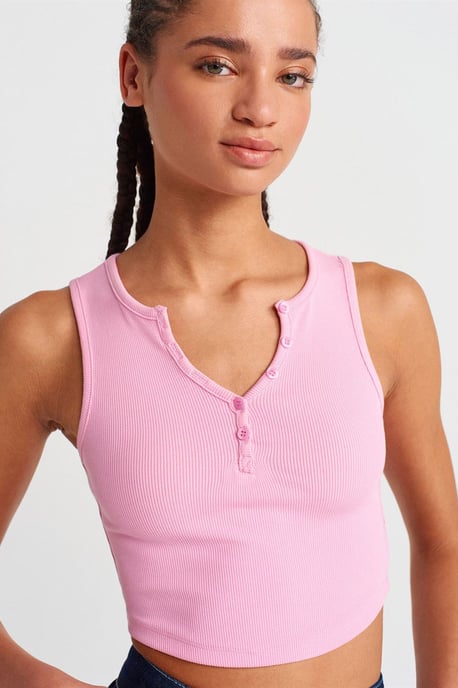 Women's Ribbed Crop Blouse With Buttons - Image 1