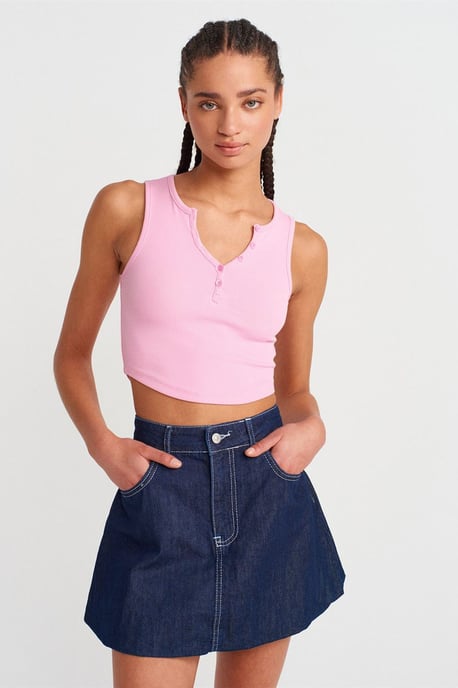 Women's Ribbed Crop Blouse With Buttons - Image 3